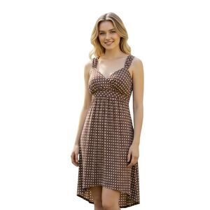 BCX Dress Womens Size 9 Brown White Polka Dot Sleeveless High Low Made USA Retro